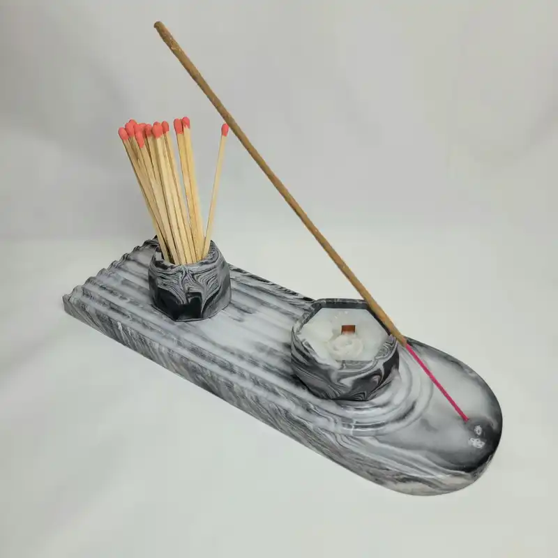 ست جاشمعی و جاعودی مدل رنگین کمان طرح ماربل گرد مجموعه 3 عددی