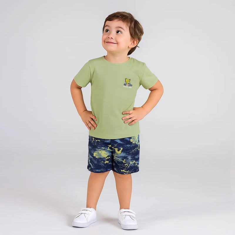 ست تی شرت آستین کوتاه و شلوارک پسرانه ناربن مدل دایناسور پلیس