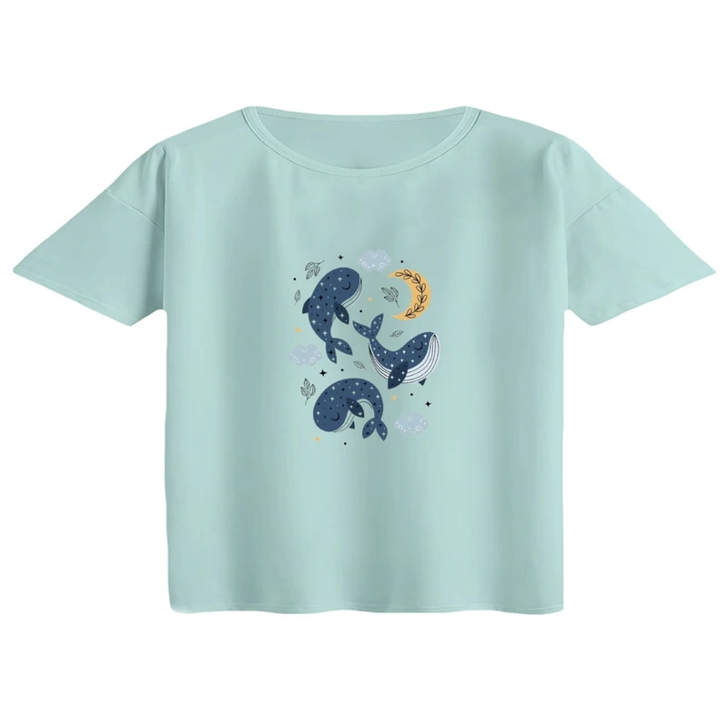 کراپ تی‌شرت آستین کوتاه زنانه مدل وال کارتونی