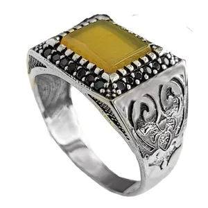 انگشتر نقره مردانه مدل عقیق شرف الشمس کد MS4054