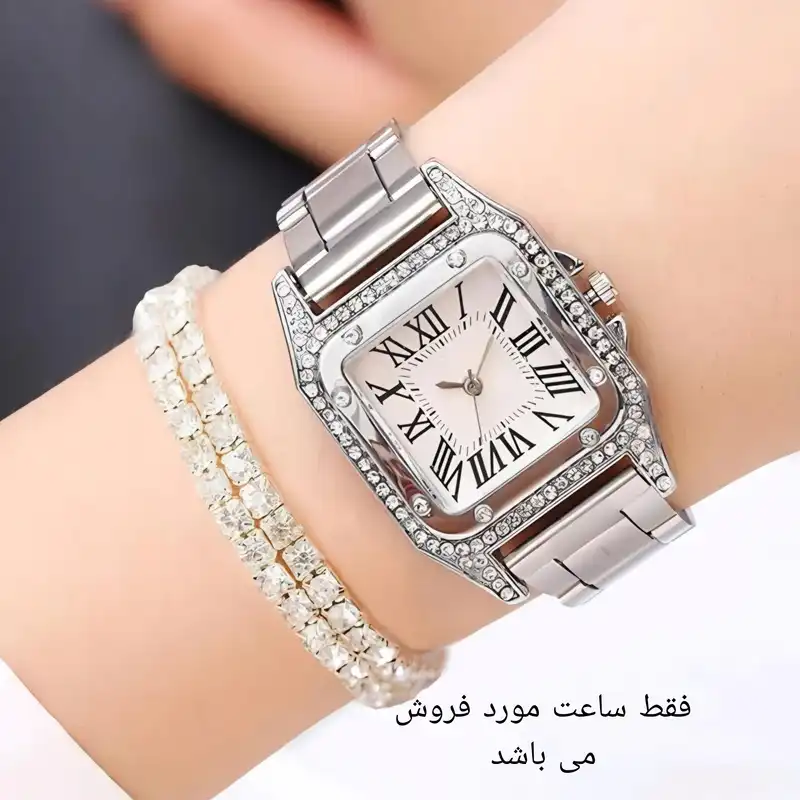 ساعت مچی عقربه ای زنانه مدل کلاسیک قاب دور نگین بند فلزی