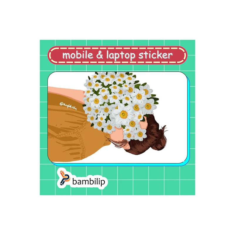 استیکر بامبیلیپ مدل کارت عابر طرح دختر و گل های بابونه کد 6751892