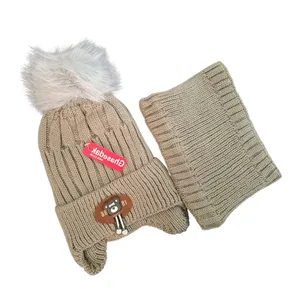 ست کلاه و شال گردن بافتنی بچگانه مدل گوش دار