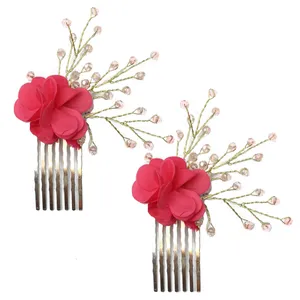 شانه مو زنانه مدل فلزی گلدار آسو بسته 2 عددی