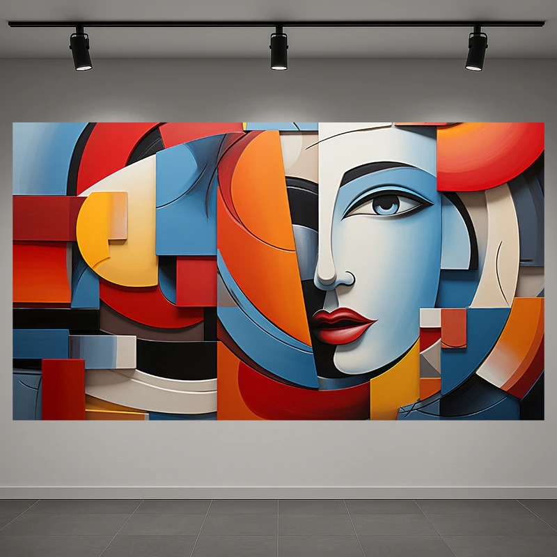 تابلو بوم طرح مخمل چهره کوبیسم مدل رنگارنگ کد AR3060132