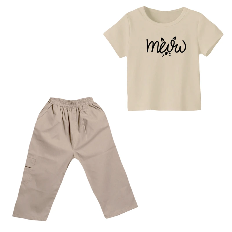 ست تی شرت و شلوارک دخترانه مدل گربه کد ۱۴