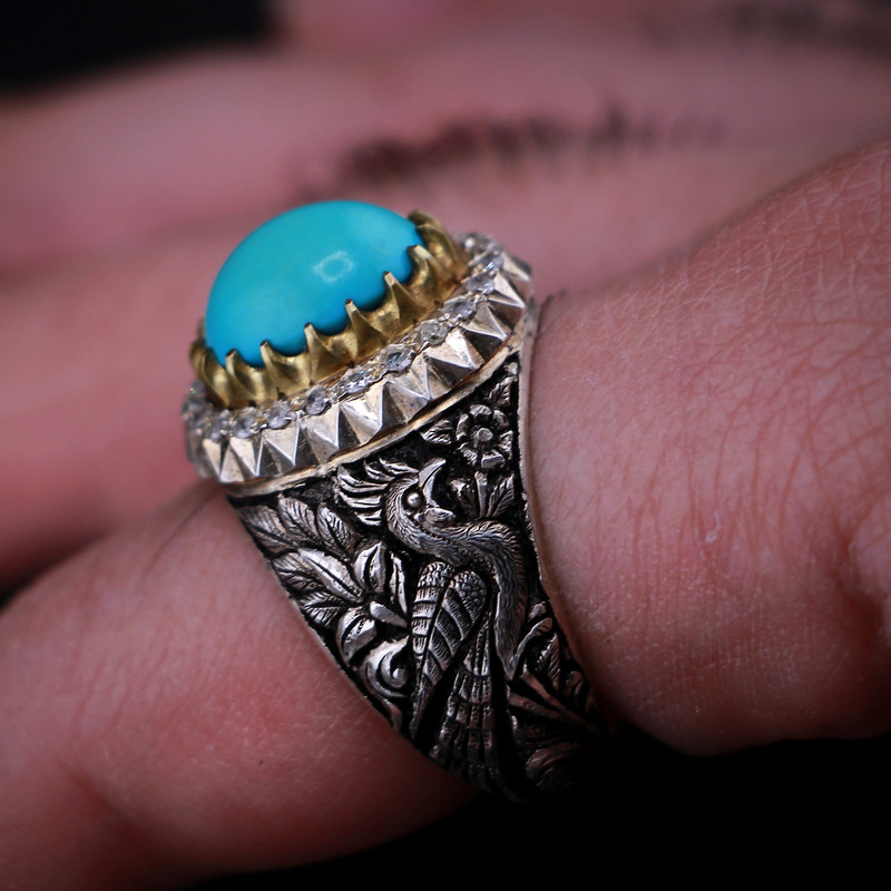 انگشتر نقره مردانه مدل فیروزه عجمی نیشابوری