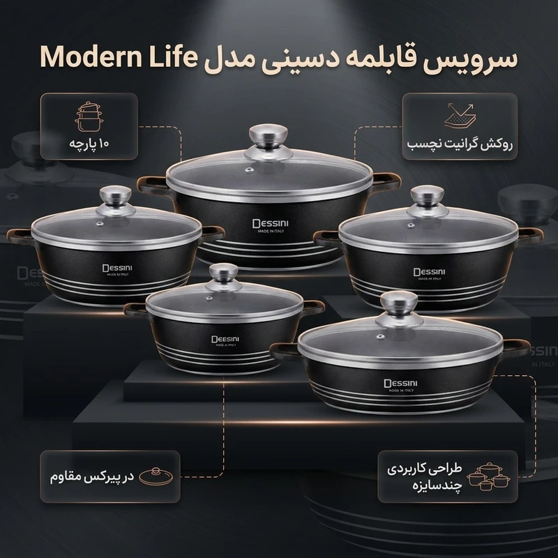 عکس شماره 2 : سرویس قابلمه 10 پارچه دسینی مدل modern life