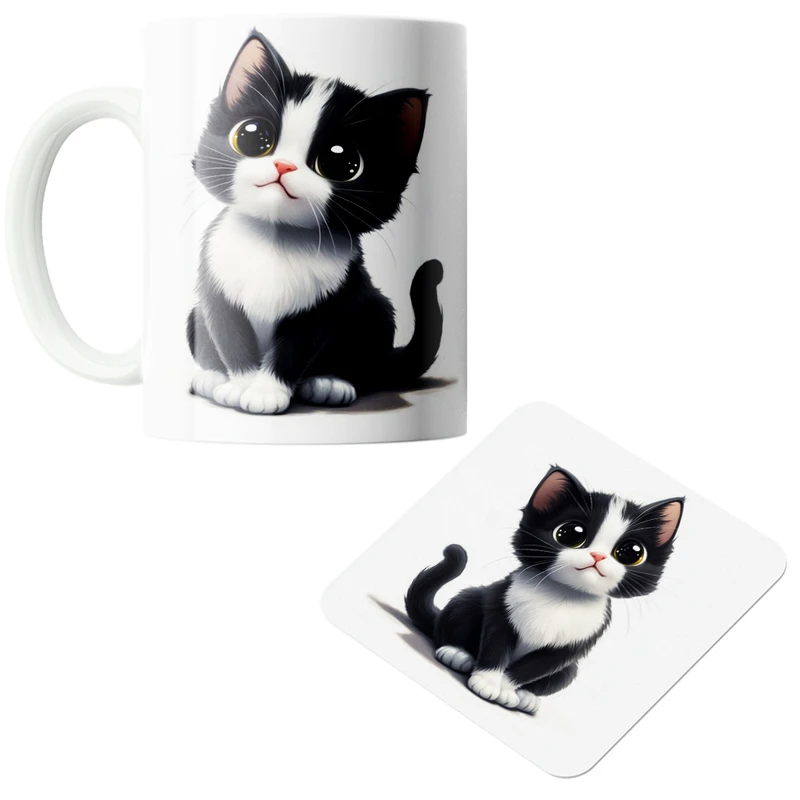 ماگ پاد آفرین مدل گربه بامزه کد z440 به همراه زیر لیوانی