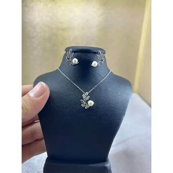 نیم ست نقره زنانه مدل خوشه و مروارید کد 8787954