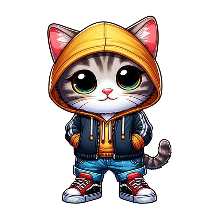 استیکر پارچه و لباس پاد آفرین مدل کارتونی کیوت گربه بامزه کد S2939