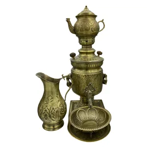 سرویس سماور ذغالی 5 پارچه برنجی مدل آنتیک کد sg03
