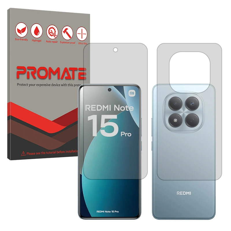 محافظ صفحه نمایش شفاف پرومیت مدل Resistant مناسب برای گوشی موبایل شیائومی Redmi Note 15 Pro 4G به همراه محافظ پشت گوشی موبایل 