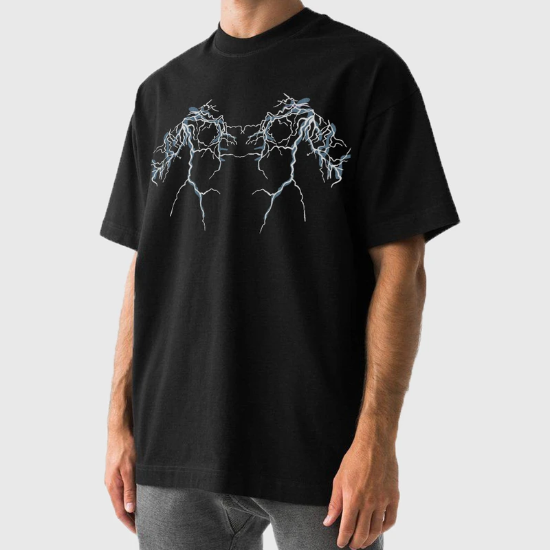 تی شرت آستین کوتاه اورسایز مردانه مدل رعد و برق استایل دارک z539