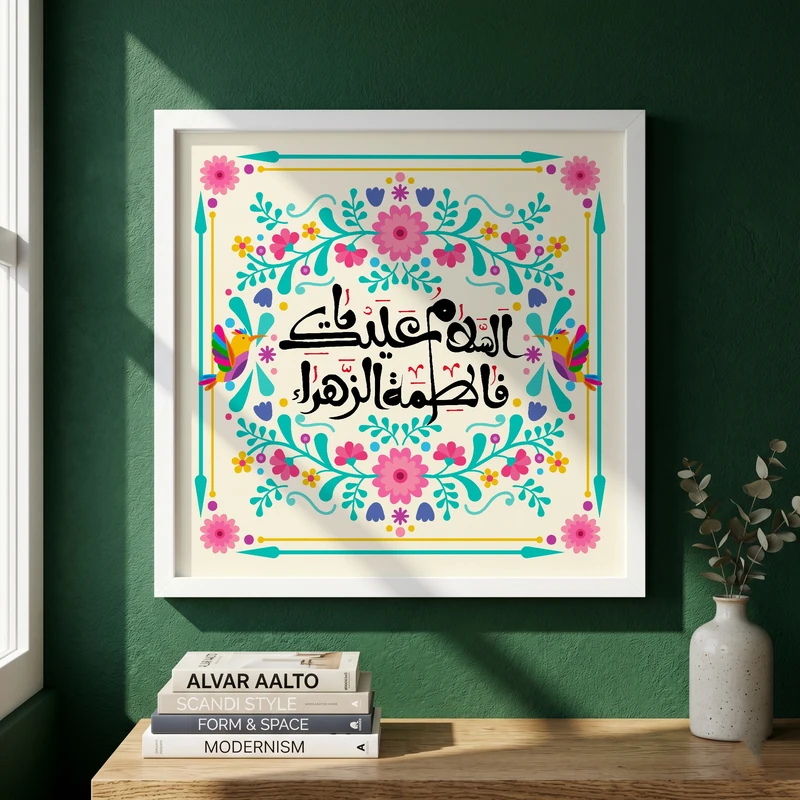 تابلو طرح ولادت حضرت فاطمه (س) مدل G15263 فریم سفید