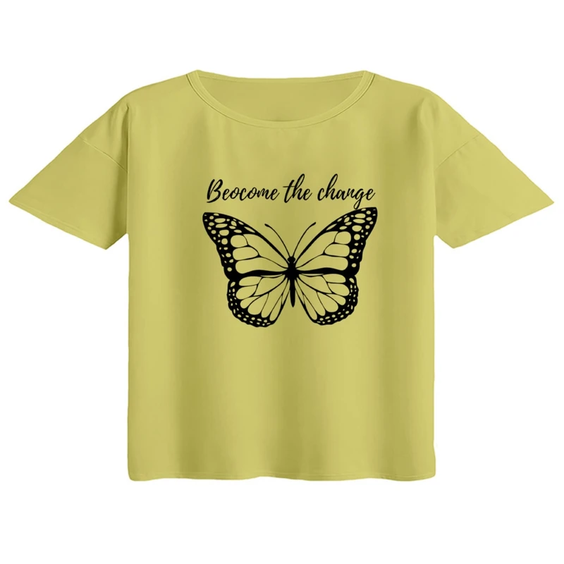 کراپ تی‌شرت آستین کوتاه زنانه مدل پروانه