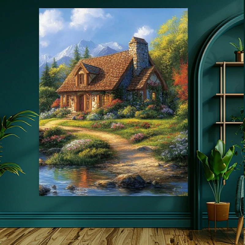  پوستر طرح مخمل کلبه سنگی مدل سرسبز کد AR303322