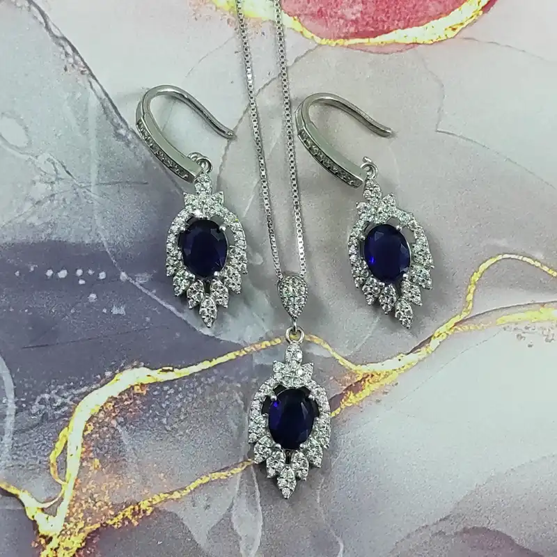 نیم ست نقره زنانه سلین کالا مدل یاقوت کبود کد Mps-4