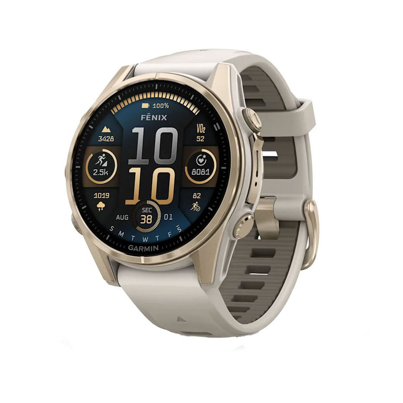 ساعت هوشمند گارمین مدل Fenix 8 - 43mm، مناسب برای ورزش، ضد آب، کنترل موسیقی، کنترل سطح اکسیژن خون، بند سیلیکونی، با حافظه داخلی 32 گیگابایت