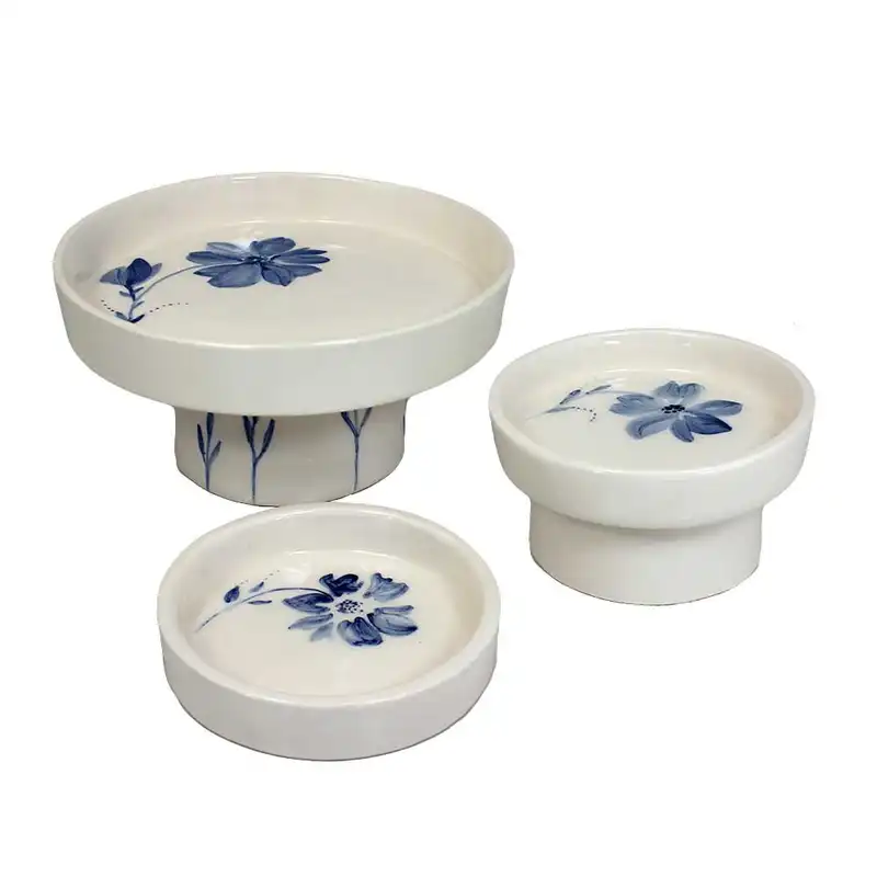 ست 3 تکه ظرف پذیرایی سرامیکی طرح پایه دار