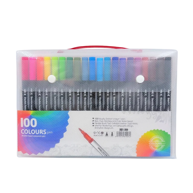 ماژیک رنگ آمیزی مدل دو سر حرفه ای بسته 100 عددی