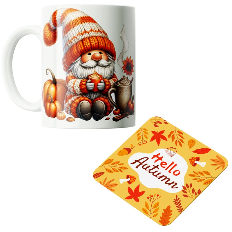 ماگ پاد آفرین مدل فصل پاییز برگ پاییزی خزان کد PZ539 به همراه زیرلیوانی