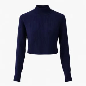 کراپ بلوز آستین بلند یقه اسکی زنانه مدل بافت کبریتی