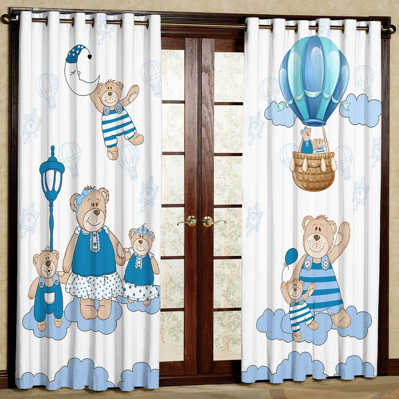 پرده مدل خرس و بالن مخمل پانچی کد 4284 سایز 200x140 سانتی متر