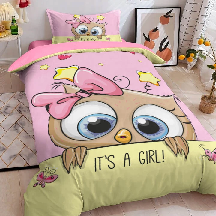 سرویس روتختی یک نفره 4 تکه مدل دخترانه جغد 