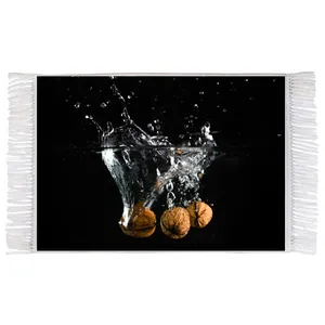 فرش ماشینی دیوارکوب اطلس آبی طرح گردو در آب مدل T1904 