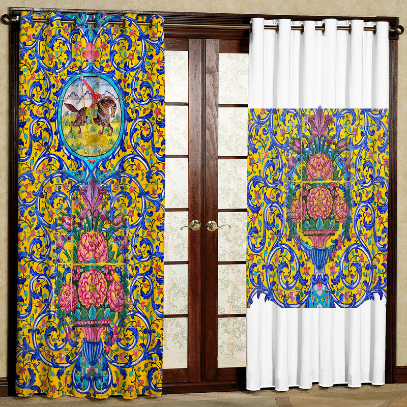 پرده مدل طرح کاشی هازان پانچی کد 1818a سایز 140x200 سانتی متر