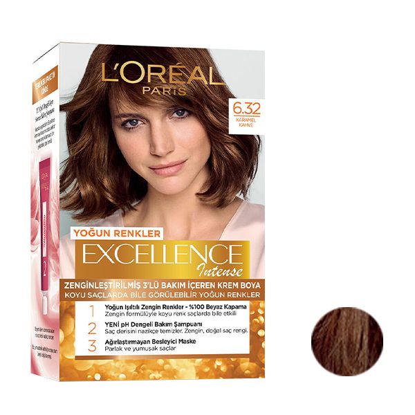 کیت رنگ مو لورآل مدل Excellence شماره 6.32 حجم 48 میلی لیتر رنگ کاراملی