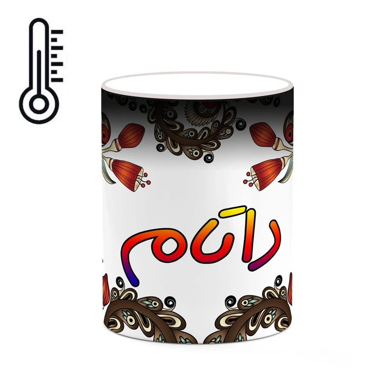 ماگ حرارتی کاکتی مدل اسم داتام طرح سنتی گل و بته کد mgh44911
