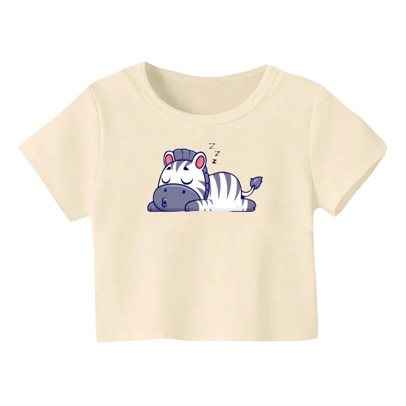 کراپ‌ تی‌شرت آستین کوتاه زنانه مدل گورخر کد 3