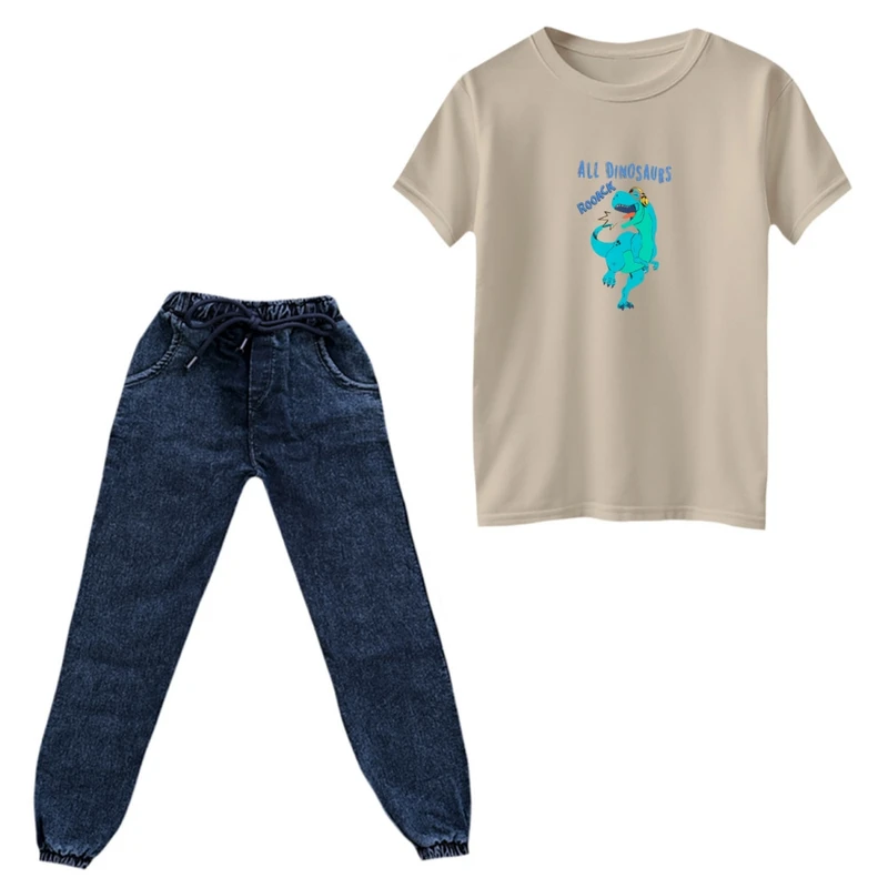 ست تی‌شرت و شلوار پسرانه مدل دایناسور کد 04