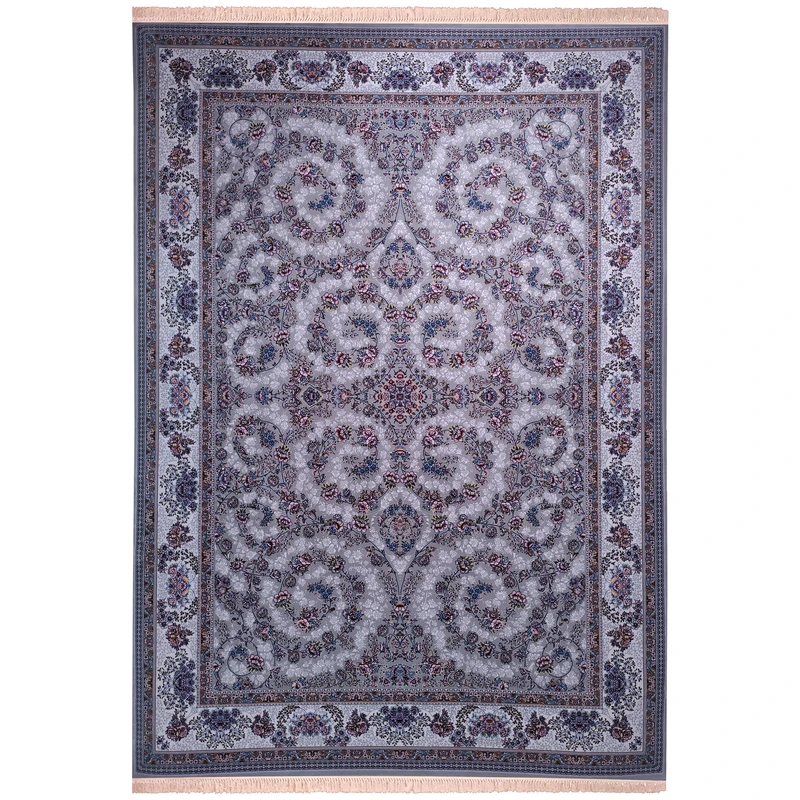  فرش ماشینی زمرد مشهد مدل گل آذین زمینه طوسی