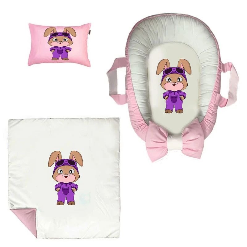 سرویس خواب سه تکه نوزاد ناریکو مدل گارد محافظ دار طرح خرگوش کد 0240