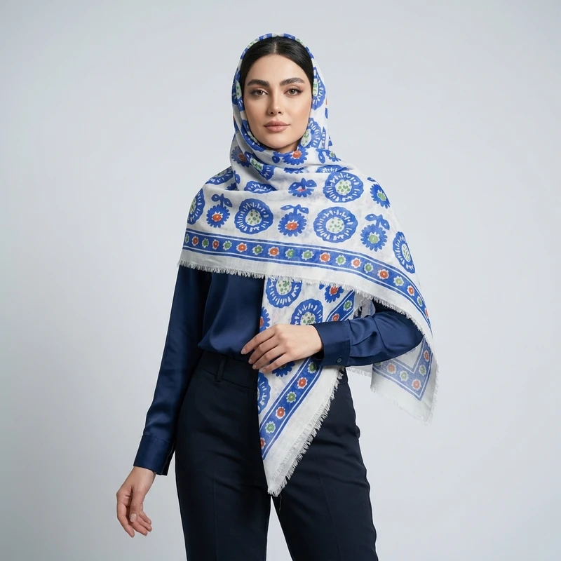 روسری نخ زنانه مدل Et433 با طول و عرض ۱۳۰*۱۳۰ سانتی‌متر