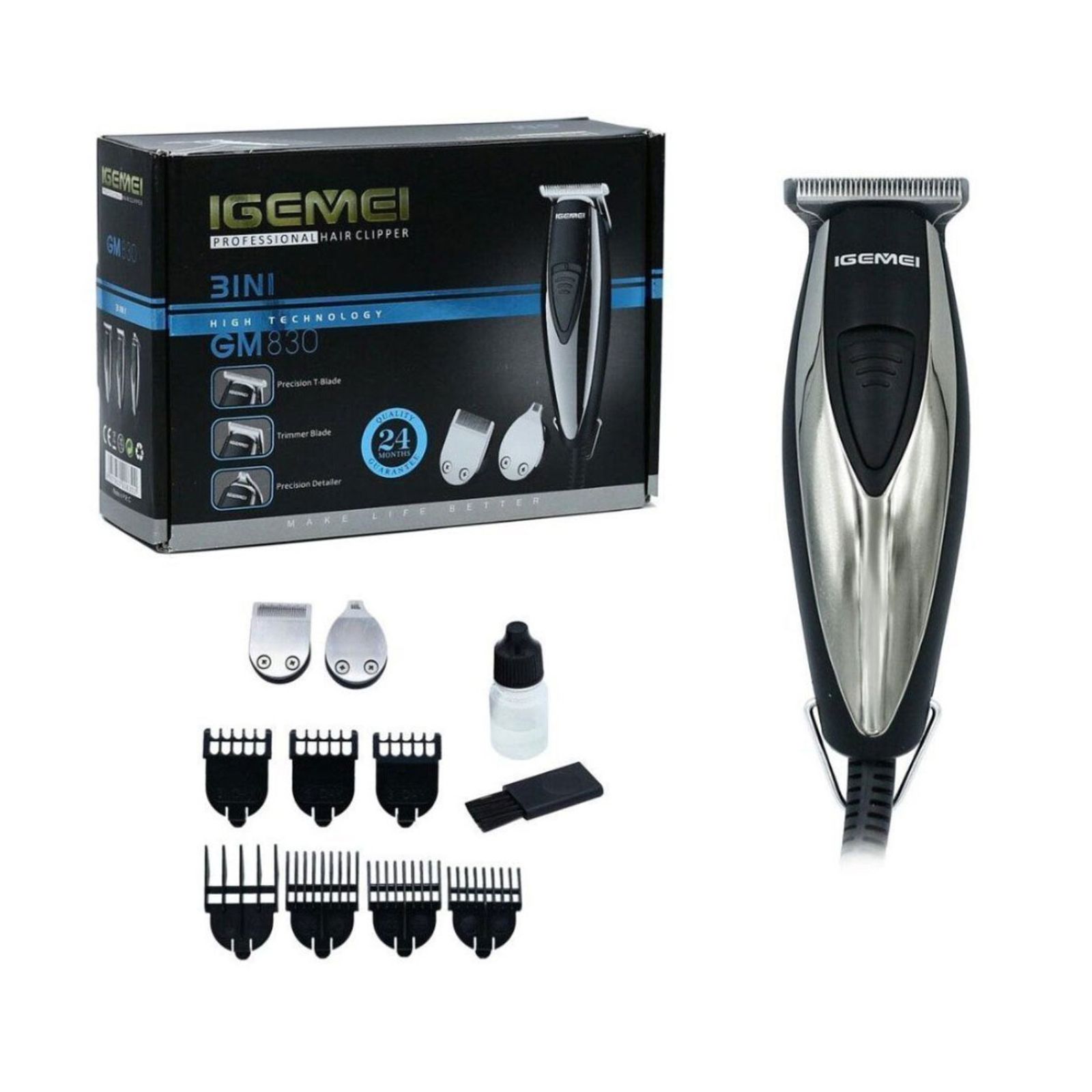 ماشین اصلاح موی سر و صورت و بدن جیمی مدل GM-830، اصلاح به صورت خط زن، قابلیت تنظیم سرعت، منبع انرژی با آداپتور برق، تکنولوژی اصلاح به صورت برش مستقیم، اندازه اصلاح 0.2 میلی‌متر، به‌همراه برس تمیزکننده -  - 7