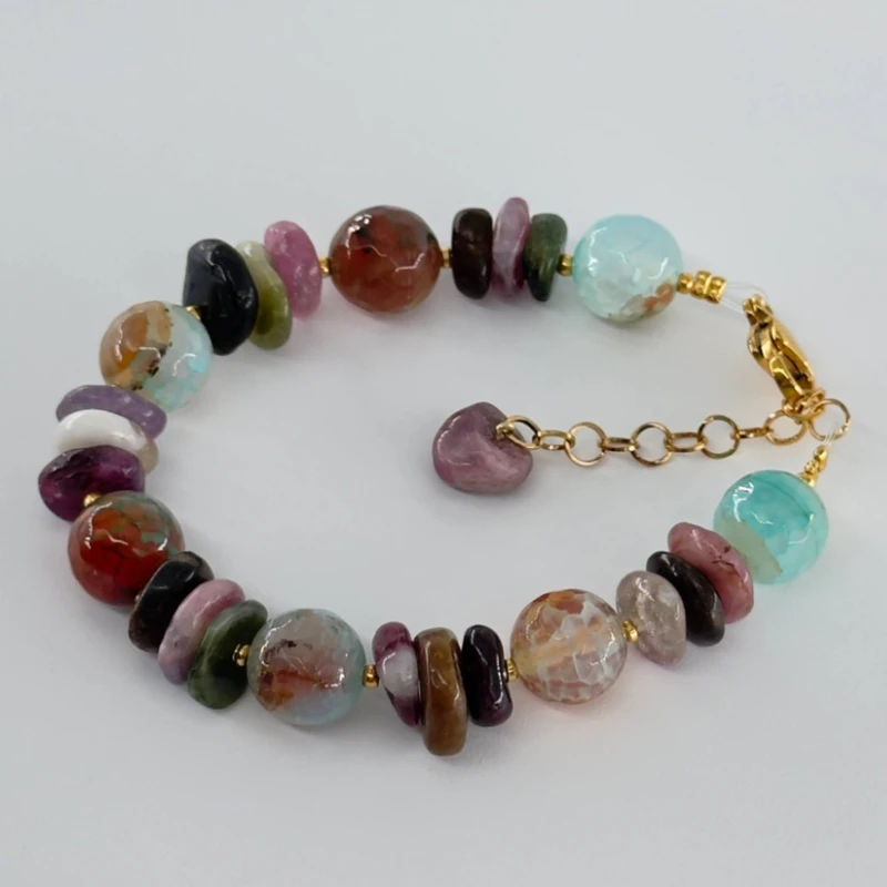 دستبند زنانه مدل سنگ تورمالین هندوانه ایی کد 11