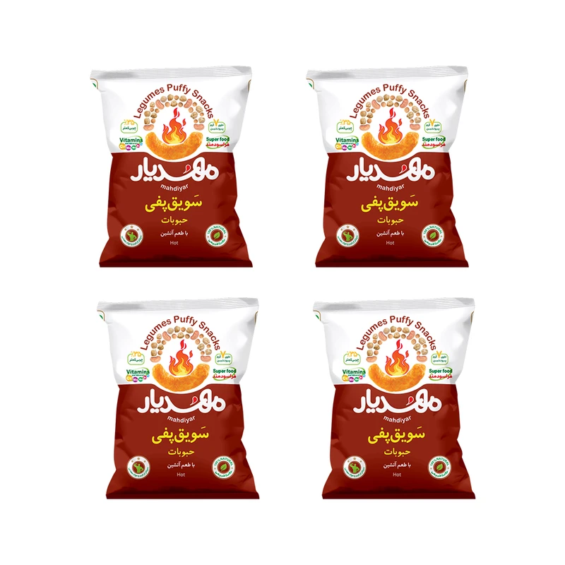 سویق پفی حبوبات آتشین مهدیار - 50 گرم بسته 4 عددی