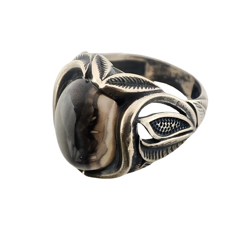 انگشتر مردانه مدل نقره روس عقیق اصل خراسان q051