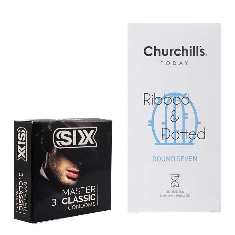 کاندوم چرچیلز مدل Round Seven بسته 12 عددی به همراه کاندوم سیکس مدل کلاسیک بسته 3 عددی 