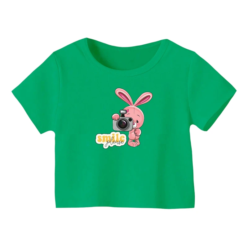 کراپ‌ تی‌شرت آستین کوتاه زنانه مدل خرگوش کد ۱۷