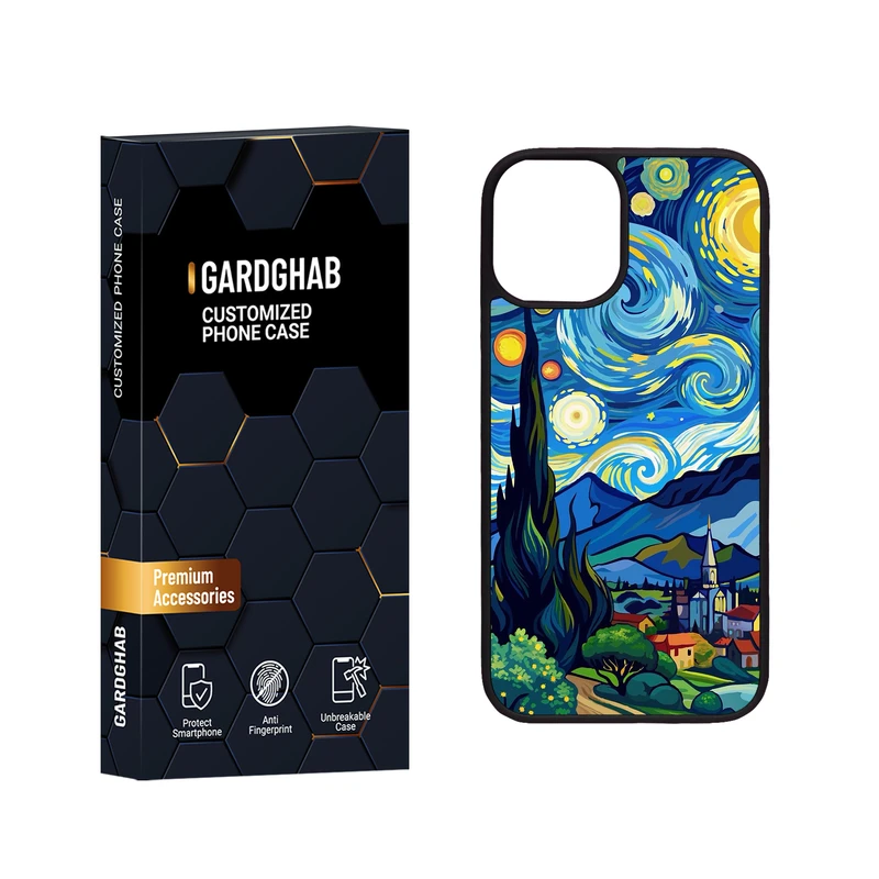 کاور گارد قاب مدل دور ژله ای پشت گلس هنری مناسب برای گوشی موبایل اپل iPhone 12 Mini