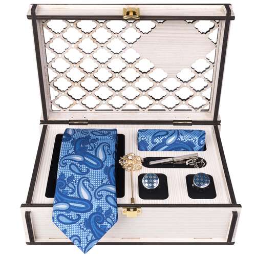 ست کراوات و دستمال جیب و دکمه سردست و گیره کروات مردانه مدل GF-PA323-BL