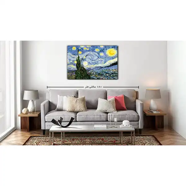 تابلو نقاشی رنگ روغن طرح شب پر ستاره ونگوگ کد 10070