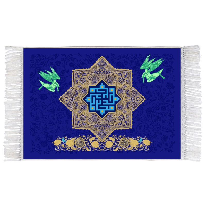 فرش ماشینی دیوارکوب اطلس آبی مدل محمد کد T4003