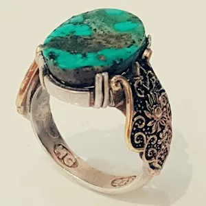 انگشتر نقره مردانه مدل  سنگ فیروزه نیشابور کد PS770