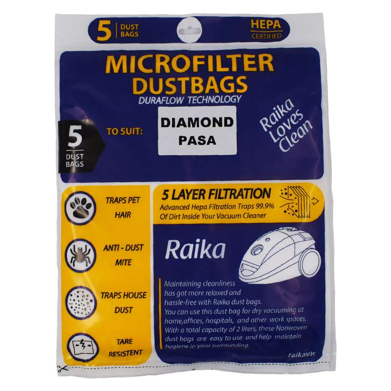 پاکت جاروبرقی مدل هپا رایکا بسته 5 عددی مناسب برای جاروبرقی دیاموند